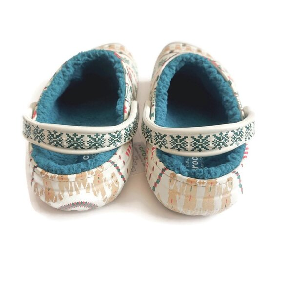 CROCS Classic Lined Fair Isle Slip On Clogs Mens 10 Womens 12 Sandals Bone Multi - Picture 7 of 9